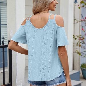 Light Blue Cold Shoulder Top